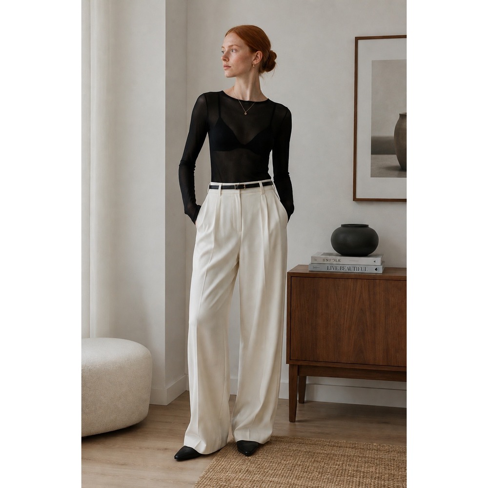 Elsa Hosk Mesh TopLong Sleeve Sheer Viscose Blouse